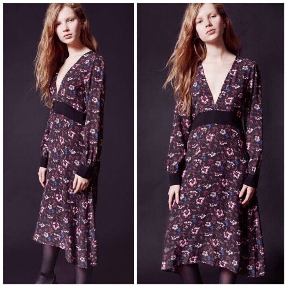 NWT For Love and Lemons Midi Dress Floral  Long-sleeve Midi  Dress Size Large